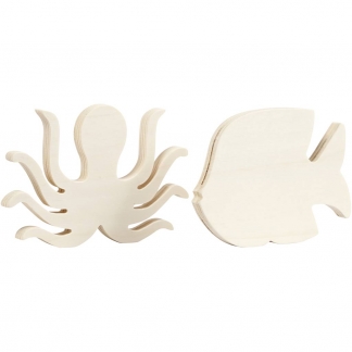 Havdyr-figurer, Blæksprutte og fisk, H: 11 cm, B: 16 cm, tykkelse 1,2 cm, 2 stk./ 1 pk.