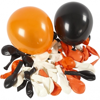 Balloner, runde, diam. 23-26 cm, sort, orange, hvid, 100stk./ 1 pk.