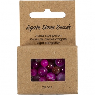 Agat stenperler, str. 1x10, 12x8, 15x6 mm, hulstr. 0,9-1 mm, pink, 28stk./ 1 pk.