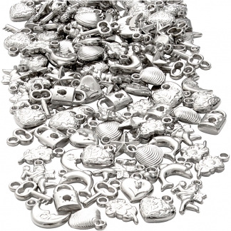 Sølvcharms, str. 15-20 mm, hulstr. 3 mm, 80 g/ 1 pk.