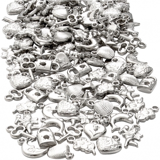 Sølvcharms, str. 15-20 mm, hulstr. 3 mm, 80g/ 1 pk.