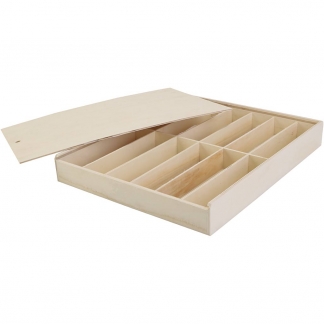 Træboks med låg, str. 29x37x5 cm, 1 stk.