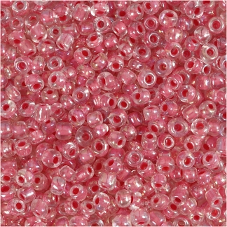 Rocaiperler, diam. 3 mm, str. 8/0 , hulstr. 0,6-1,0 mm, pink kerne, 25 g/ 1 pk.