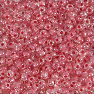 Rocaiperler, diam. 3 mm, str. 8/0 , hulstr. 0,6-1,0 mm, pink kerne, 25g/ 1 pk.