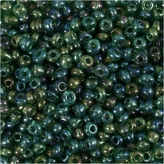 Rocaiperler, diam. 3 mm, str. 8/0 , hulstr. 0,6-1,0 mm, grøn olie, 25 g/ 1 pk.