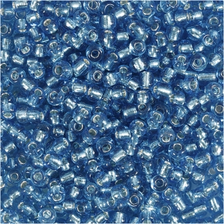 Rocaiperler, diam. 3 mm, str. 8/0 , hulstr. 0,6-1,0 mm, turkis klar, 25 g/ 1 pk.