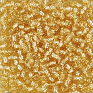 Rocaiperler, diam. 3 mm, str. 8/0 , hulstr. 0,6-1,0 mm, guld, 25 g/ 1 pk.
