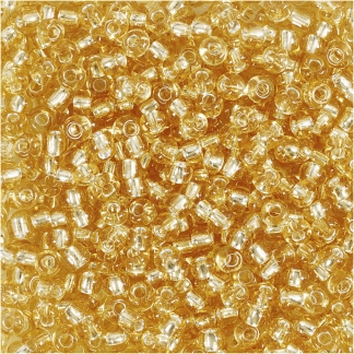 Rocaiperler, diam. 3 mm, str. 8/0 , hulstr. 0,6-1,0 mm, guld, 25g/ 1 pk.