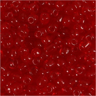 Rocaiperler, diam. 4 mm, str. 6/0 , hulstr. 0,9-1,2 mm, klar rød, 25 g/ 1 pk.
