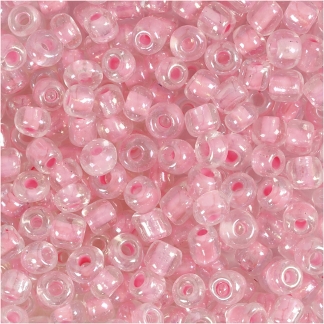 Rocaiperler, diam. 4 mm, str. 6/0, hulstr. 0,9-1,2 mm, rosa kerne, 25g/ 1 pk.