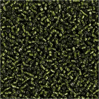 Rocaiperler, diam. 1,7 mm, str. 15/0 , hulstr. 0,5-0,8 mm, græsgrøn, 25 g/ 1 pk.