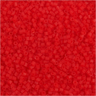 Rocaiperler 2-cut, diam. 1,7 mm, str. 15/0 , hulstr. 0,5 mm, transparent rød, 25 g/ 1 pk.