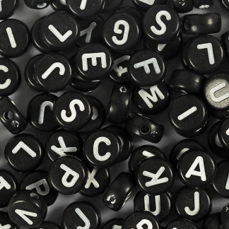 Bogstavperler, A-&Oslash;, diam. 7 mm, hulstr. 1,2 mm, sort, 165 g/ 1 pk.