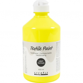 Tekstilmaling, halvd&aelig;kkende, neon gul, 500 ml/ 1 fl.