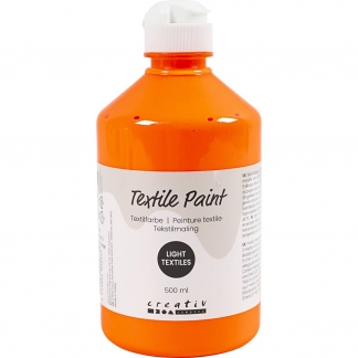 Tekstilmaling, halvd&aelig;kkende, neon orange, 500 ml/ 1 fl.
