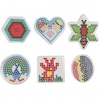 Perleplade, oval, hjerte, hexagon, cirkel, firkant, stjerne, str. 7x7,5-10,5x9,5 cm, 6 stk./ 1 pk.