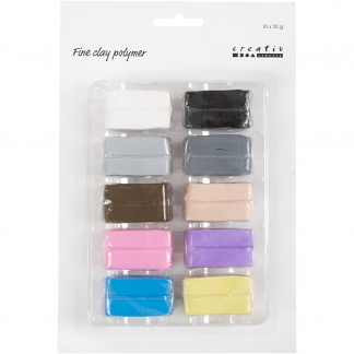 Fine Clay Polymer, pastelfarver, 10x20g/ 1 pk.