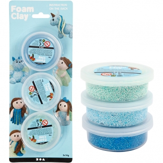 Foam Clay®, glitter,metallic, blå, lyseblå, grøn, 3x14 g/ 1 pk.