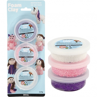 Foam Clay®, glitter,metallic, pink, lilla, hvid, 3x14 g/ 1 pk.