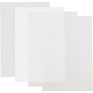 Krympeplast, 20x30 cm, tykkelse 0,3 mm, blank transparent, mat transparent, mat hvid, 4 ark/ 1 pk.