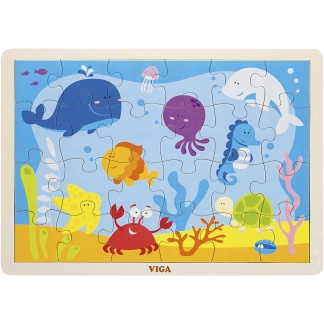 VIGA Træpuslespil, havets dyr, str. 30x22,5 cm, 1 stk., 24 brikker
