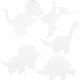 Dinosaurer, H: 15-22 cm, B: 24-25 cm, 230 g, hvid, 16 stk./ 1 pk.