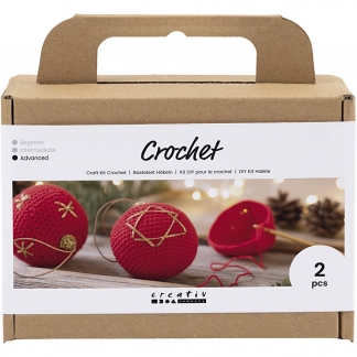 DIY Kit Hækle, Julekugler, rød, 1 pk.