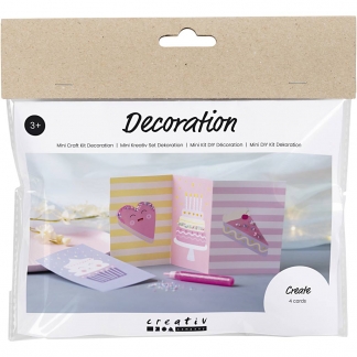 Mini DIY Kit Dekoration, Kager, pastelpink, pastellilla, pastelgul, 1 pk.