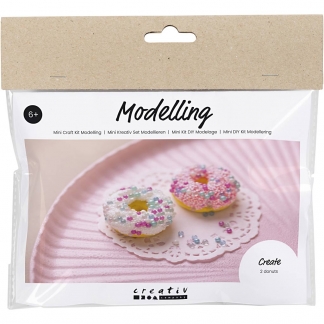 Mini DIY Kit Modellering, Donuts, pink, turkis, hvid, gul, 1pk./ 1 pk.