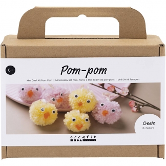 Mini DIY Kit Pompon, Kyllinger, ass. farver, 1 pk.