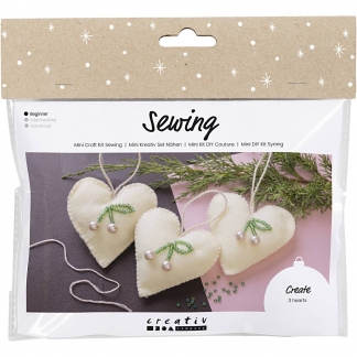 Mini DIY Kit Syning, Hjerter, off white, 1pk./ 1 pk.