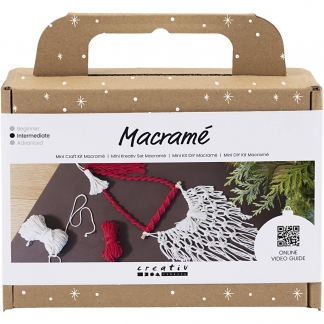 Mini DIY Kit Macramé, Julemand, julerød, råhvid, 1pk./ 1 pk.