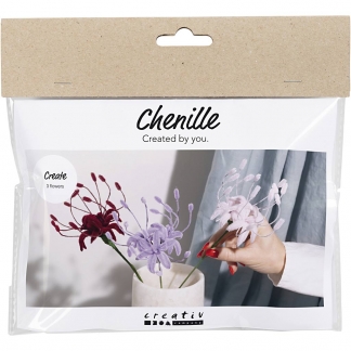 Mini DIY Kit Chenilleblomster, Spider lily, soft rosa, lys lilla, mørk rød, 1pk./ 1 pk.