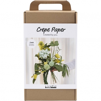 Maxi DIY Kit Crepepapir, Blomsterbuket, lys grøn, mørk grøn, pastelgrøn, hvid, 1pk./ 1 pk.