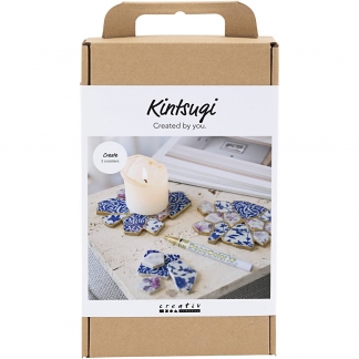 DIY Kit Kintsugi, Coasters, blå, guld, lys rød, hvid, 1pk./ 1 pk.