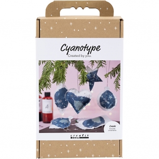 DIY Kit Cyanotypi, Julepynt, blå, sølv, 1 pk.
