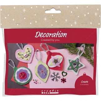 Mini DIY Kit Dekoration, Julepynt i filt, ass. farver, 1 pk.