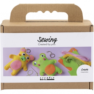 Mini DIY Kit Syning, Fr&oslash; og bamse, ass. farver, 1 pk.